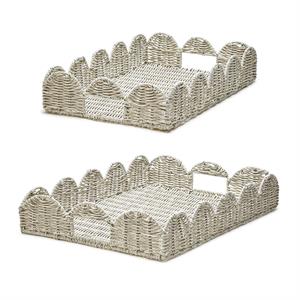 ALL WEATHER WICKER S/2 RECTANGLE SERVING TRAY By Two's Company (1 Tray)